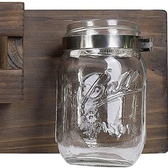 Rustic Dark Brown Wood Mail Organizer & Mason Jar Key Hooks Shelf Letter Holder - Picture 7 of 7